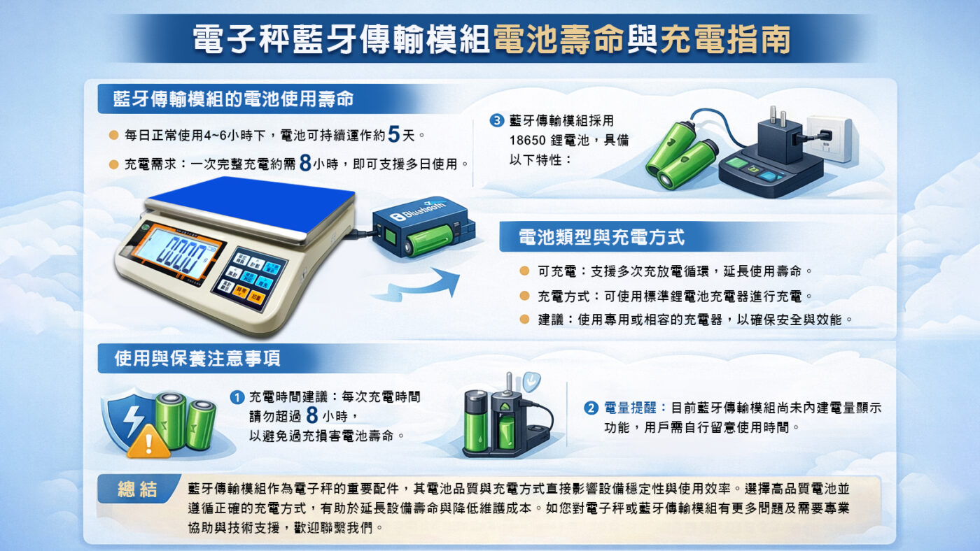 電子秤藍牙傳輸模組電池壽命與充電指南01