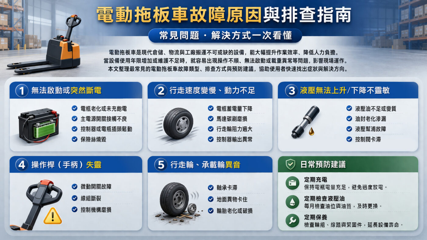 電動拖板車故障原因與排查指南