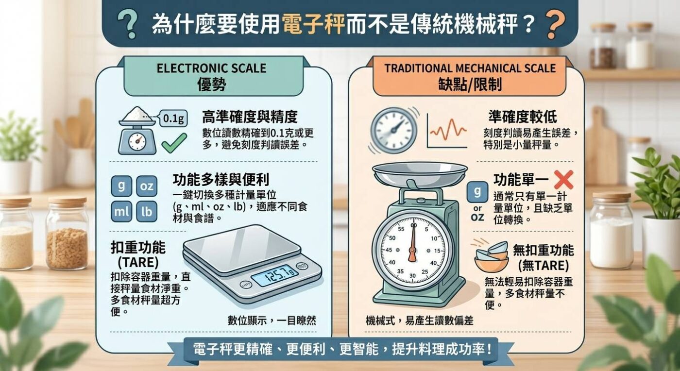 為什麼要使用電子秤而不是傳統機械秤?優缺點與選擇指南 1 為什麼要使用電子秤而不是傳統機械秤?優缺點與選擇指南(摘要圖)
